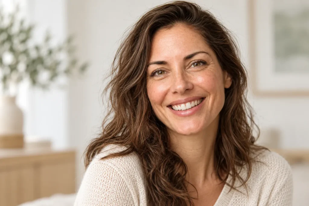 Mujer sonriendo con una sonrisa natural y luminosa