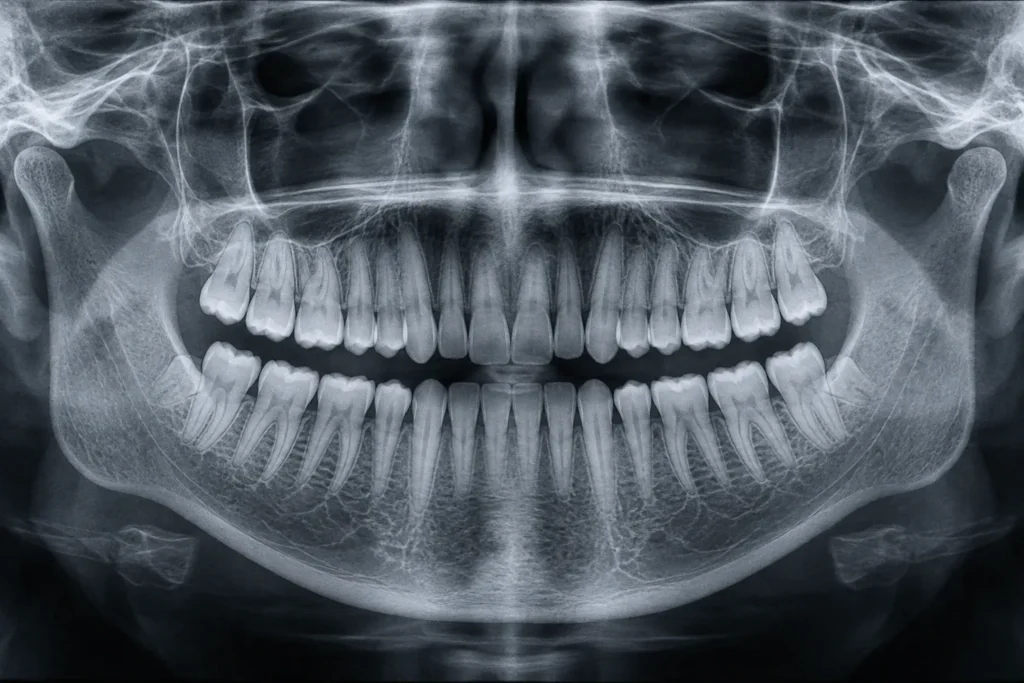 Radiografía panorámica dental de ambas arcadas